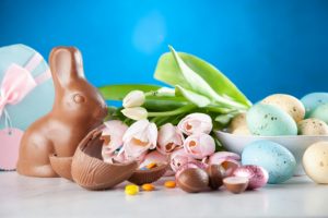 Easter Chocolate Bunnies and Dyed Eggs